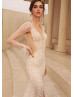 Luxury Beaded Lace Tulle V Back Wedding Dress